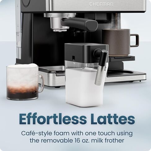 Chefman Coffee Maker Espresso Machine Combo, OmniBrew 8-in-1 Coffee Station with Automatic Milk Frother for Lattes, Cappuccinos, Macchiatos, 12-Cup Carafe and 3L Removable Water Tank - Black in Kuwait