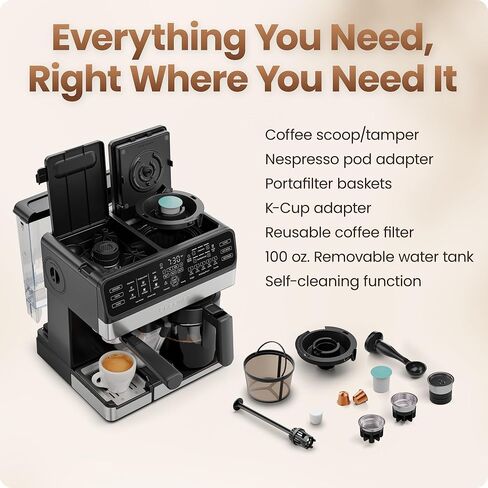 Chefman Coffee Maker Espresso Machine Combo, OmniBrew 8-in-1 Coffee Station with Automatic Milk Frother for Lattes, Cappuccinos, Macchiatos, 12-Cup Carafe and 3L Removable Water Tank - Black in Kuwait
