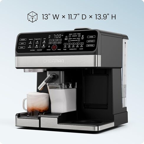 Chefman Coffee Maker Espresso Machine Combo, OmniBrew 8-in-1 Coffee Station with Automatic Milk Frother for Lattes, Cappuccinos, Macchiatos, 12-Cup Carafe and 3L Removable Water Tank - Black in Kuwait