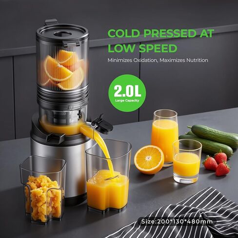 Juicer Machines, Cold Press Juicer with Wide Feed Chute, 3-in-1 Slow Masticating Juicer, Juice, Nut Milk & Sorbet Maker, BPA-Free, High Juice Yield for Whole Fruits & Vegetables Easy to Clean in Kuwait