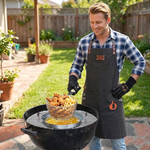 مقلاة عميقة من الفولاذ المقاوم للصدأ من Onlyfire مع سلة لنظام الشواء Weber Gourmet، وعاء قلي مقلاة زيت خارجية مع مقبض قابل للإزالة وسلة مصفاة مثقوبة للأطعمة البحرية والدجاج in Kuwait