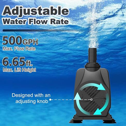 SongLong 500GPH(1900L/H) 10ft Power Cord Submersible Pump,Over Heating Protection Water Pump with 6.65ft Lift for Fountains, Ponds, Aquariums & Hydroponics. in Kuwait