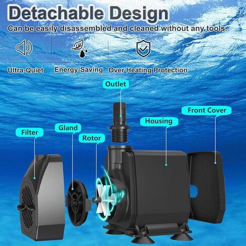 SongLong 500GPH(1900L/H) 10ft Power Cord Submersible Pump,Over Heating Protection Water Pump with 6.65ft Lift for Fountains, Ponds, Aquariums & Hydroponics. in Kuwait