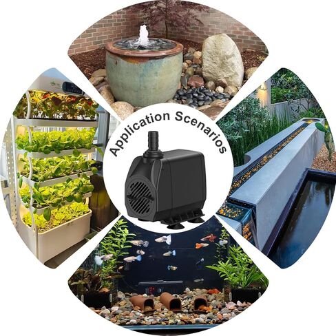 SongLong 500GPH(1900L/H) 10ft Power Cord Submersible Pump,Over Heating Protection Water Pump with 6.65ft Lift for Fountains, Ponds, Aquariums & Hydroponics. in Kuwait