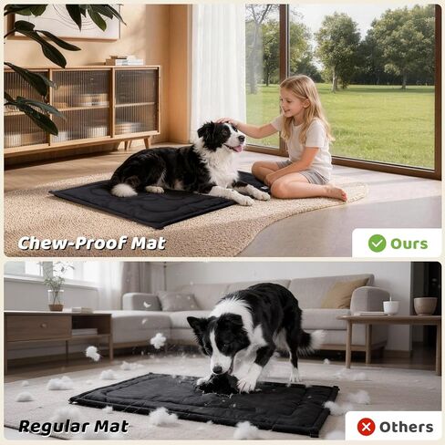 Chew Proof Dog Bed, Chew Resistant Dog Crate Pad for Aggressive Chewers, Machine Washable Kennel Mat for Small Dogs, Black, 23''x17'' in Kuwait
