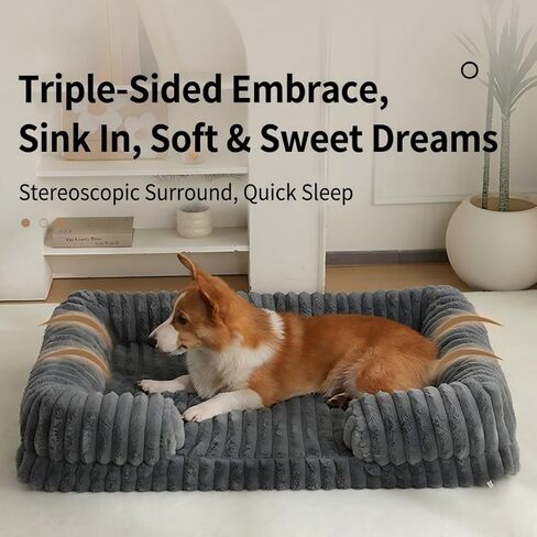 Cat Bed for Indoor Cats，Washable Dog Couch Bed for Small Dogs up to 20lbs, Rectangle Puppy Bed 22.4x17.7x4.7inches(Gray) in Kuwait