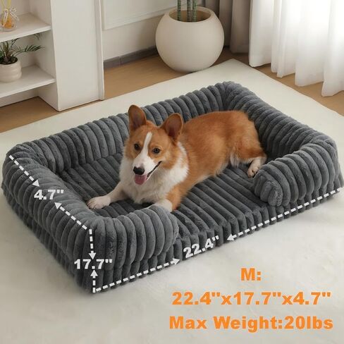 Cat Bed for Indoor Cats，Washable Dog Couch Bed for Small Dogs up to 20lbs, Rectangle Puppy Bed 22.4x17.7x4.7inches(Gray) in Kuwait