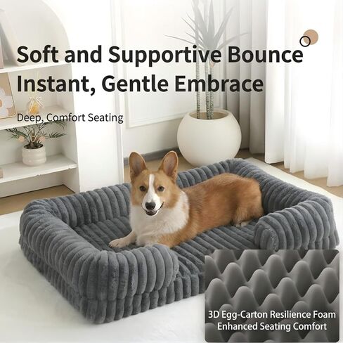 Cat Bed for Indoor Cats，Washable Dog Couch Bed for Small Dogs up to 20lbs, Rectangle Puppy Bed 22.4x17.7x4.7inches(Gray) in Kuwait