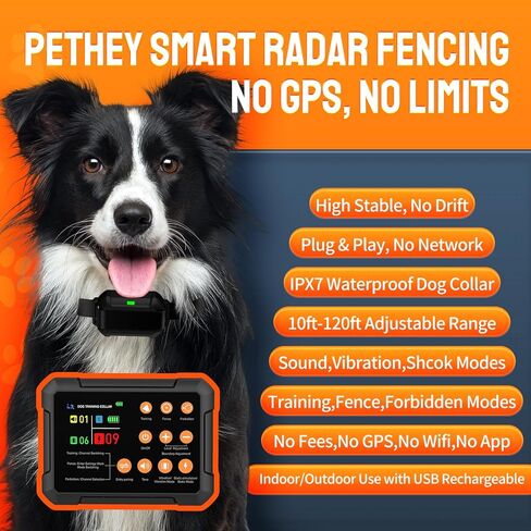 3-in-1 Radar Wireless Dog Fence System for 3 Dogs, Dog Training Collar with Fence & Forbidden Zone Modes, No GPS Indoor Outdoor Dog Containment, IPX7 Waterproof (2 Collars) in Kuwait