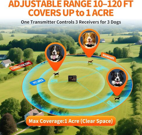 3-in-1 Radar Wireless Dog Fence System for 3 Dogs, Dog Training Collar with Fence & Forbidden Zone Modes, No GPS Indoor Outdoor Dog Containment, IPX7 Waterproof (2 Collars) in Kuwait