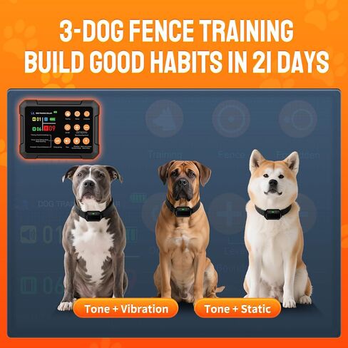 3-in-1 Radar Wireless Dog Fence System for 3 Dogs, Dog Training Collar with Fence & Forbidden Zone Modes, No GPS Indoor Outdoor Dog Containment, IPX7 Waterproof (2 Collars) in Kuwait