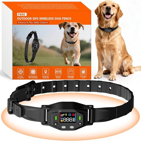 GPS Wireless Dog Fence System, Waterproof Rechargeable Electric Dog Fence Collar with 4-Zone Progressive Correction, 3 Modes & 55-6000ft Adjustable Range for Medium Large Dogs in Kuwait