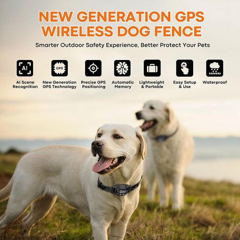 GPS Wireless Dog Fence System, Waterproof Rechargeable Electric Dog Fence Collar with 4-Zone Progressive Correction, 3 Modes & 55-6000ft Adjustable Range for Medium Large Dogs in Kuwait