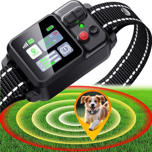 PRTRFLC GPS Wireless Dog Collar Fence System,Invisible Electric Fence for Dogs,Adjustable Range 49-6561ft,3 Training Mode,Rechargeable,Waterproof,Pet Containment System for Outdoor (Flat Black) in Kuwait