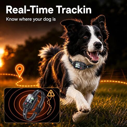 PRTRFLC GPS Wireless Dog Collar Fence System,Invisible Electric Fence for Dogs,Adjustable Range 49-6561ft,3 Training Mode,Rechargeable,Waterproof,Pet Containment System for Outdoor (Flat Black) in Kuwait