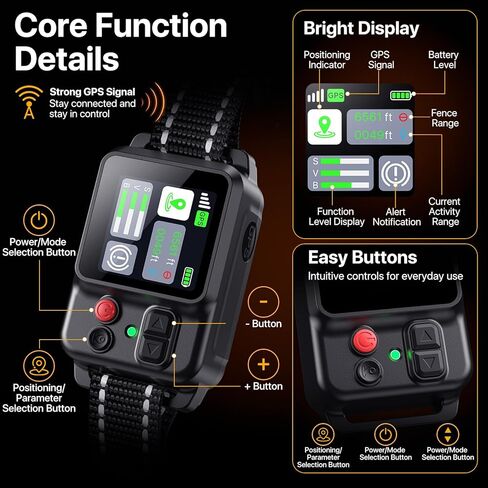 PRTRFLC GPS Wireless Dog Collar Fence System,Invisible Electric Fence for Dogs,Adjustable Range 49-6561ft,3 Training Mode,Rechargeable,Waterproof,Pet Containment System for Outdoor (Flat Black) in Kuwait