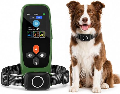 Fsitego Wireless Dog Fence System, 4‑in‑1 Electric Dog Fence with Training Collar, Remote Control, Bark Control & Status Monitor, Waterproof Receiver for Medium & Large Dogs, Outdoor Use in Kuwait
