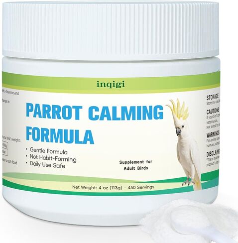 Parrot Calming Supplement – Natural Bird Stress Support Powder for Fireworks, Travel & Visitors – Vet-Formulated – Easy to Use Daily Support for Parrots – 4oz (450 Servings) in Kuwait