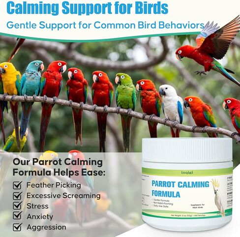 Parrot Calming Supplement – Natural Bird Stress Support Powder for Fireworks, Travel & Visitors – Vet-Formulated – Easy to Use Daily Support for Parrots – 4oz (450 Servings) in Kuwait