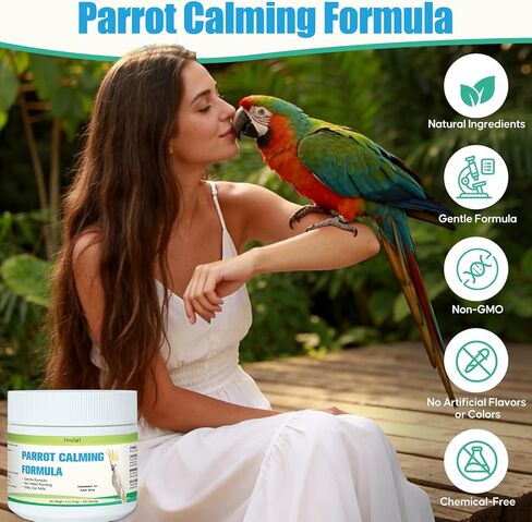 Parrot Calming Supplement – Natural Bird Stress Support Powder for Fireworks, Travel & Visitors – Vet-Formulated – Easy to Use Daily Support for Parrots – 4oz (450 Servings) in Kuwait