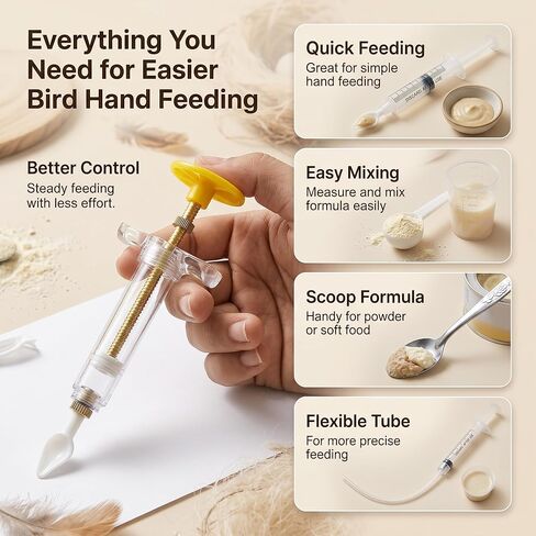 Baby Bird Feeding Syringe Kit, 25 PCS Hand Feeding Tubes Set with Temperature Strip, Cleaning Sponge Brush, Measuring Cups and Spoons for Parrot, Small Birds, Chick Hand Feeding in Kuwait