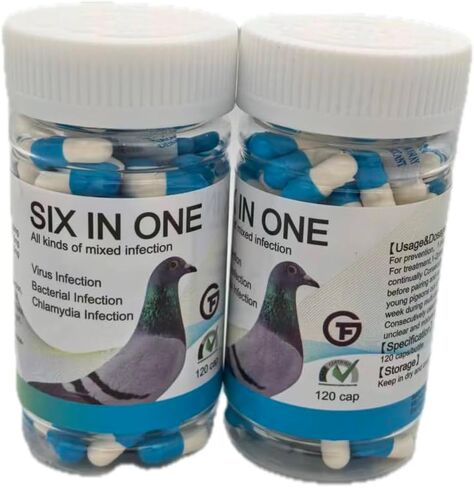 6 in 1 Medicine for Pigeons, Canary, Finches, Parakeet, Cockatiels, Parrots, Cage Small Birds, & Aviary Birds 120 Capsules in Kuwait