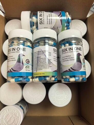 6 in 1 Medicine for Pigeons, Canary, Finches, Parakeet, Cockatiels, Parrots, Cage Small Birds, & Aviary Birds 120 Capsules in Kuwait
