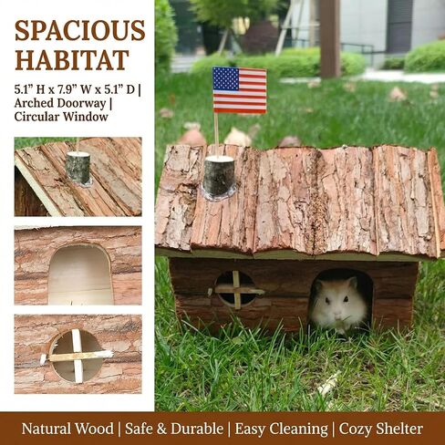TKYNLQ Natural Pine Wood Hamster Hideout, Rodent Wooden House, Pet Mouse Gerbil Hiding and Playing Small Hut in Kuwait