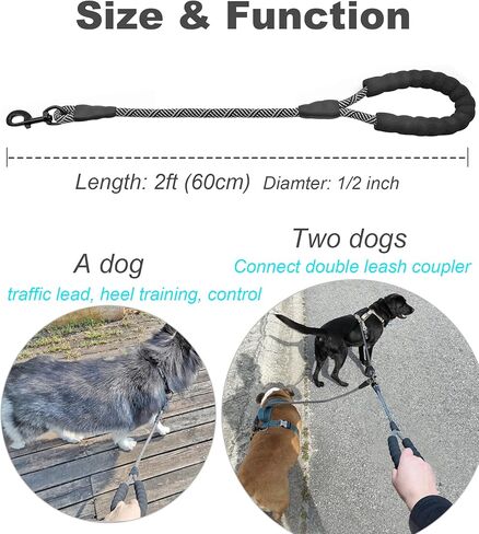 2FT Dog Leash, Training & Walking Leash with Soft Handle for Small Medium Large Dogs, Strong Nylon Rope Short Lead for Obedience Control (1/2inch Black) in Saudi Arabia