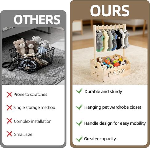 Wooden Pet Wardrobe Closet for Small Dogs and Cats - with 10 Hangers & Personalized Alphabet Letters - Space Saving Pet Clothes Organizer for Toys, Accessories - 13.5"x9.1"x20" in Kuwait
