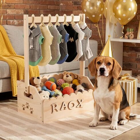 Wooden Pet Wardrobe Closet for Small Dogs and Cats - with 10 Hangers & Personalized Alphabet Letters - Space Saving Pet Clothes Organizer for Toys, Accessories - 13.5"x9.1"x20" in Kuwait