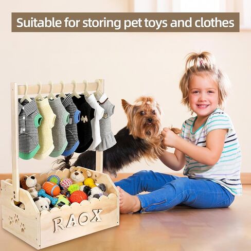 Wooden Pet Wardrobe Closet for Small Dogs and Cats - with 10 Hangers & Personalized Alphabet Letters - Space Saving Pet Clothes Organizer for Toys, Accessories - 13.5"x9.1"x20" in Kuwait