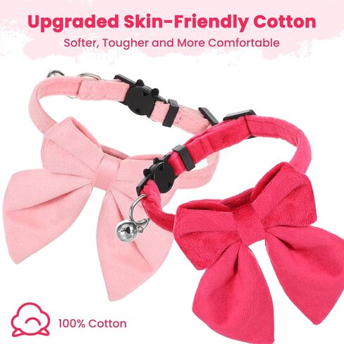 2 Pack Pink Cat Collar with Bells, Adjustable Cat Bow Tie, Detachable Kitten Collar for Girl Pets Cats Dogs, Cute Cats Bowtie Collars 8-12Inch (Light Pink & Bright Pink) in Kuwait