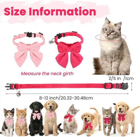 2 Pack Pink Cat Collar with Bells, Adjustable Cat Bow Tie, Detachable Kitten Collar for Girl Pets Cats Dogs, Cute Cats Bowtie Collars 8-12Inch (Light Pink & Bright Pink) in Kuwait