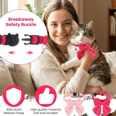2 Pack Pink Cat Collar with Bells, Adjustable Cat Bow Tie, Detachable Kitten Collar for Girl Pets Cats Dogs, Cute Cats Bowtie Collars 8-12Inch (Light Pink & Bright Pink) in Kuwait