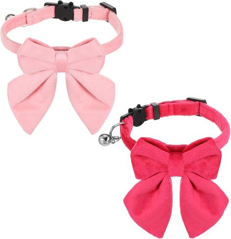 2 Pack Pink Cat Collar with Bells, Adjustable Cat Bow Tie, Detachable Kitten Collar for Girl Pets Cats Dogs, Cute Cats Bowtie Collars 8-12Inch (Light Pink & Bright Pink) in Kuwait