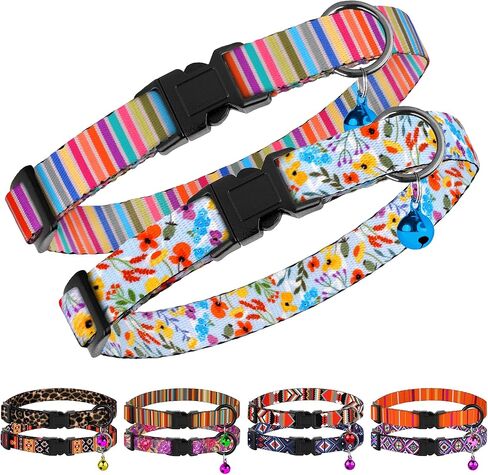 2 Pack Cat Collars with Bell - Breakaway Soft Collar for Girl & Boy Cats, Adjustable Safety Cute Kitten Collars – Comfortable Stylish Patterned Print Design Lightweight (Tribal + Leopard) in Saudi Arabia