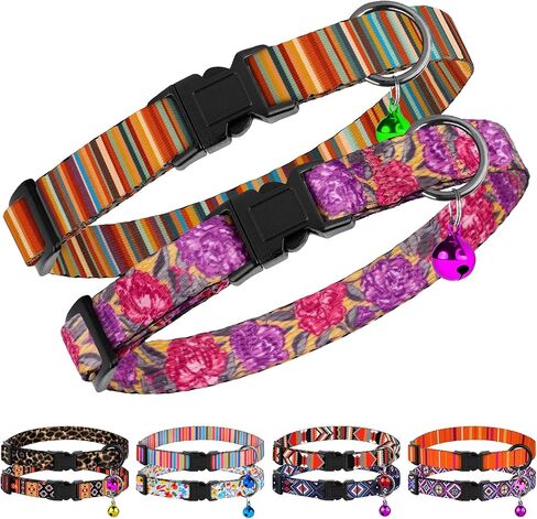 2 Pack Cat Collars with Bell - Breakaway Soft Collar for Girl & Boy Cats, Adjustable Safety Cute Kitten Collars – Comfortable Stylish Patterned Print Design Lightweight (Tribal + Leopard) in Saudi Arabia