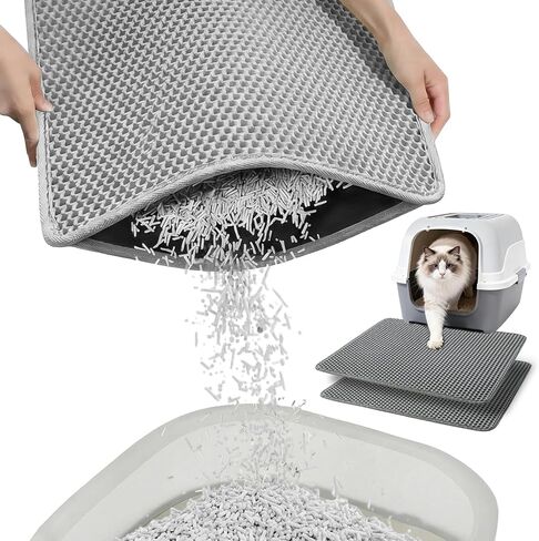 Cat Litter Mats (2-Pack) 24" x 18", Litter Box Mat, Non-Slip Waterproof Litter Mat with Honeycomb Trapping Layer, Easy Clean Leakproof Litter Matt, Soft EVA Durable Anti-Scratch Kitty Litter Mat in Saudi Arabia