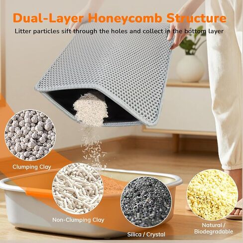 Cat Litter Mats (2-Pack) 24" x 18", Litter Box Mat, Non-Slip Waterproof Litter Mat with Honeycomb Trapping Layer, Easy Clean Leakproof Litter Matt, Soft EVA Durable Anti-Scratch Kitty Litter Mat in Saudi Arabia