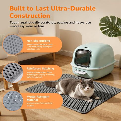 Cat Litter Mats (2-Pack) 24" x 18", Litter Box Mat, Non-Slip Waterproof Litter Mat with Honeycomb Trapping Layer, Easy Clean Leakproof Litter Matt, Soft EVA Durable Anti-Scratch Kitty Litter Mat in Saudi Arabia