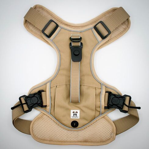 Dog Harness – Medium Tan – Adjustable Fit 16.5–25" Neck & 20–24" Chest – Harness with Waste Bag Holder, Patented Magnetic Click & Go Buckle, One-Hand Release, Reflective Stitching in Kuwait