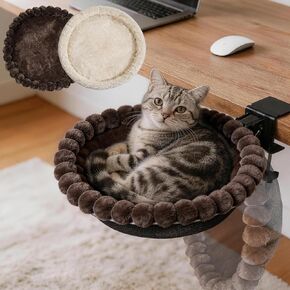 Cozy Cat Desk Bed for Home Office, Sunken Foldable Cat Hammock with 2 Cushions Dual-Sided Reversible, Breathable and Warm Kitten Bed for Table, Space Saving Bedside Circular Cat Bed Supports 40 lb in Saudi Arabia