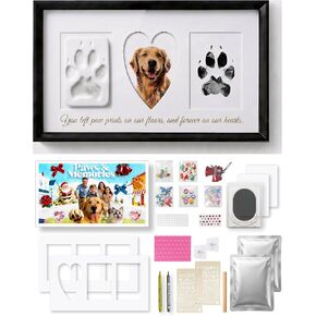 Pet Paw Print Keepsake Kit - Large High-Density MDF Wood Memorial Frame with Pet-Safe Clay & Clean-Touch Ink Pad - 3 Mats & 80+ DIY Decorations - Dog/Cat Growth Record & Pet Loss Gift, Black in Saudi Arabia