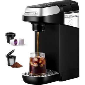 Single Serve Coffee Maker, Iced and Hot Coffee Machine for K Cup and Grounds, Compact Design, Removable Water Reservoir, 6-12 Oz Brew Sizes, Ideal for Home and Small Spaces in Kuwait