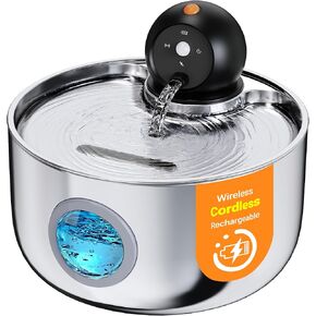 Wireless Cat Water Fountain Cordless: Stainless Steel Cat Fountains for Drinking - 88oz/2.6L Battery Operated Pet Water Fountain Indoor with Motion Sensor - Rechargeable Automatic Water Dispenser in Saudi Arabia