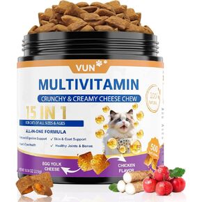 Cat Vitamins Crunchy&Creamy Chews-15 in 1 Cat Multivitamin Treat,Taurine for Cats Immune,Digestive,Skin&Coat,Joint,Heart & Brain with Fish Oil,DL-Methionine,Probiotics of All Breeds Ages,500 Counts in Saudi Arabia