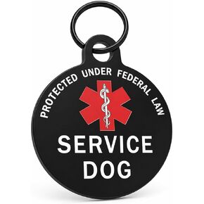 K9KING Black Service Dog Tag Double Sided ID Tags for Dogs | Engraved Pet ID Tags with Red Medical Alert Symbol | Small to Large Dog Tags Personalized | Emotional Support Animal Tag - 0.99" Long in Kuwait