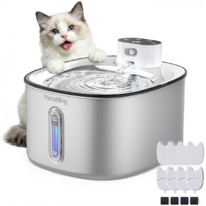 PartsBling Wireless Cat Water Fountain Stainless Steel, 4.2L/142fl oz Ultra Quiet Pet Water Dispenser Bowl for Cats & Dogs, Cordless Dog Water Fountain with 5000 mAh Battery Operated with 4 Filters in Kuwait