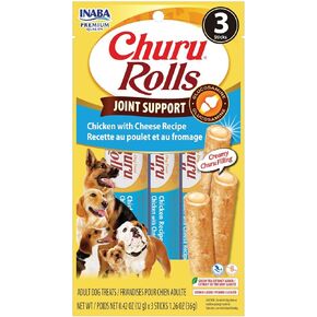 INABA Churu Rolls دعم المفاصل للكلاب، علاج عملي للكلاب قابل لللعق مع مستخلص التورين والشاي الأخضر، 1.26 أونصة لكل منهما، إجمالي 18 أنبوبًا، وصفة الدجاج مع الجبن in Kuwait